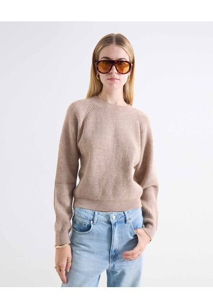 Saco Tejido Cuello Redondo  Para Mujer Café Seven Seven