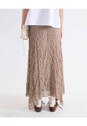 Falda Encaje Ruedo Picos Para Mujer Café Seven Seven