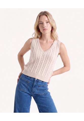 Chaleco Tejido Bicolor  Para Mujer Beige Seven Seven Seven Seven