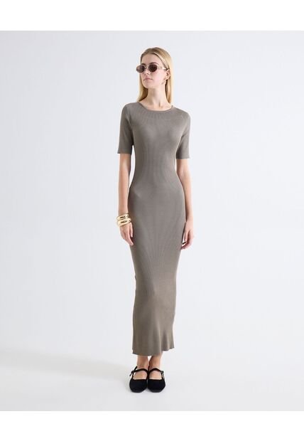 Vestido Largo Textura Punto  Para Mujer Gris Seven Seven