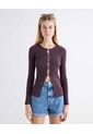 Camiseta Acanalada Cut Out Frontal  Para Mujer Café Seven Seven de Seven Seven