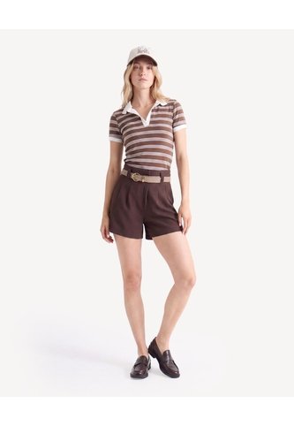 Camiseta Polo Con Detalles Tejidos  Para Mujer Café Seven Seven Seven Seven