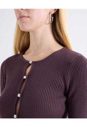 Camiseta Acanalada Cut Out Frontal Para Mujer Café Seven Seven