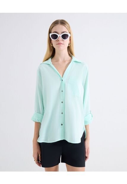Blusa Camisera Bolsillo Funcional  Para Mujer Verde Seven Seven