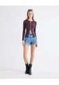 Camiseta Acanalada Cut Out Frontal  Para Mujer Café Seven Seven de Seven Seven
