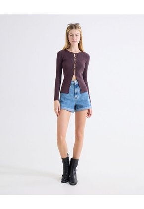 Camiseta Acanalada Cut Out Frontal Para Mujer Café Seven Seven
