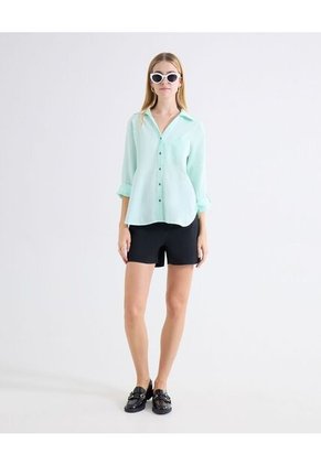 Blusa Camisera Bolsillo Funcional Para Mujer Verde Seven Seven