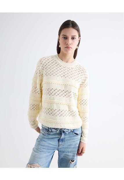 Saco Texturizado Cuello Redondo  Para Mujer Crudo Seven Seven