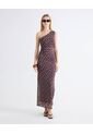 Vestido Maxi Mesh Lazo Cuello  Para Mujer Café Seven Seven de Seven Seven
