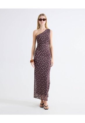 Vestido Maxi Mesh Lazo Cuello Para Mujer Café Seven Seven