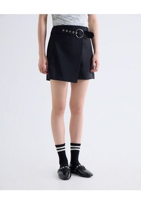 Falda Short Con Cinturón  Para Mujer Negro Seven Seven