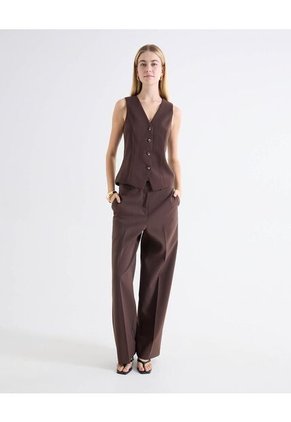 Chaleco Sastrero Abotonadura Frontal  Para Mujer Café Seven Seven