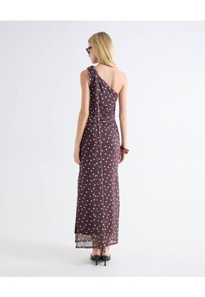 Vestido Maxi Mesh Lazo Cuello Para Mujer Café Seven Seven