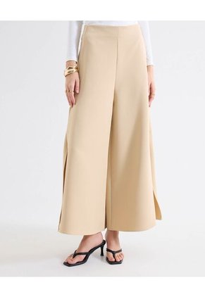 Pantalón Culotte Aberturas Laterales Para Mujer Beige Seven Seven