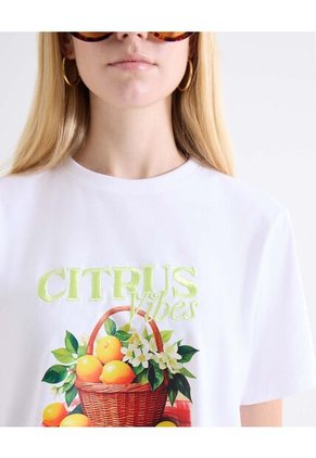 Camiseta Holgada Gráfico Central Para Mujer Blanco Seven Seven