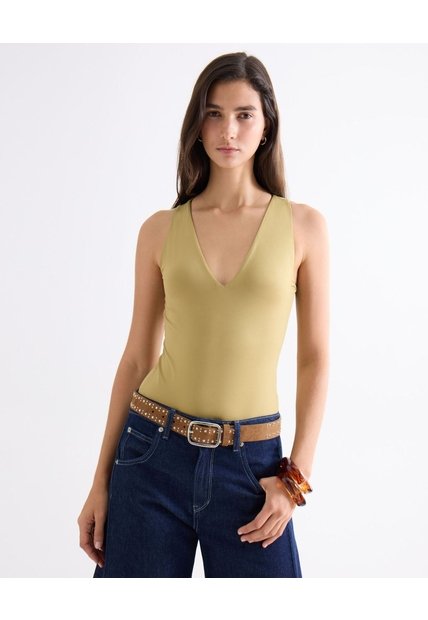 Body Escote En V Entalegado  Para Mujer Verde Seven Seven