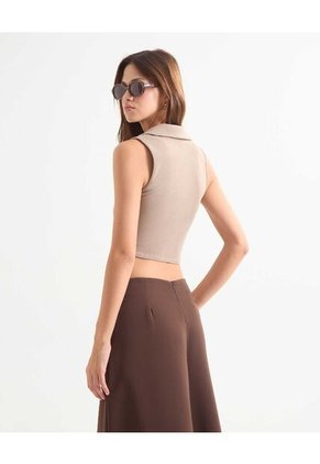 Crop Top Cuello Polo  Para Mujer Café Seven Seven