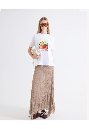 Camiseta Holgada Gráfico Central Para Mujer Blanco Seven Seven