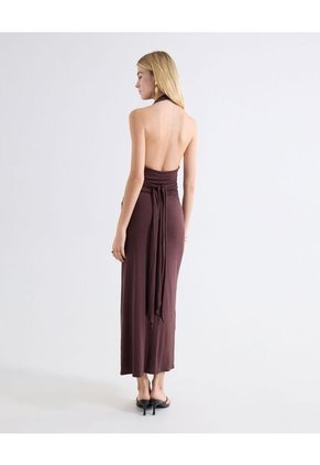 Vestido Halter Escote V Midi Para Mujer Café Seven Seven