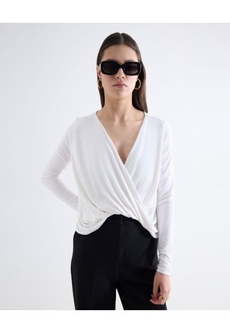 Blusa Drapeada Escote V  Para Mujer Crudo Seven Seven Seven Seven