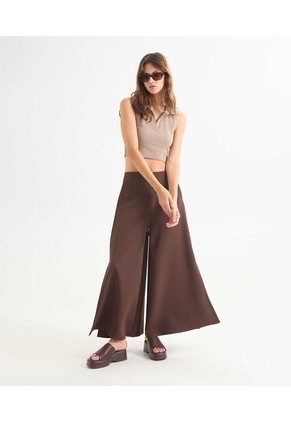 Crop Top Cuello Polo  Para Mujer Café Seven Seven