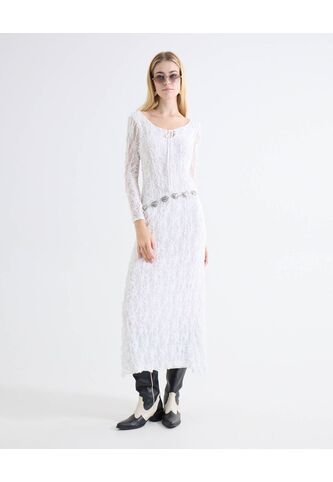 Vestido Maxi Encaje Manga Larga  Para Mujer Blanco Seven Seven Seven Seven