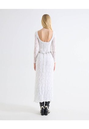 Vestido Maxi Encaje Manga Larga Para Mujer Blanco Seven Seven