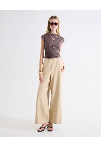 Pantalón Palazzo Bolsillos Diagonales  Para Mujer Beige Seven Seven Seven Seven