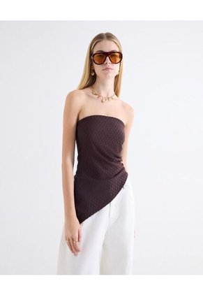Top Strapless Recogido Asimétrico Para Mujer Café Seven Seven