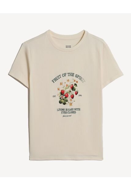 Camiseta Para Mujer Manga Corta Cuello Redondo Color Beige Marca Seven Seven #28096536