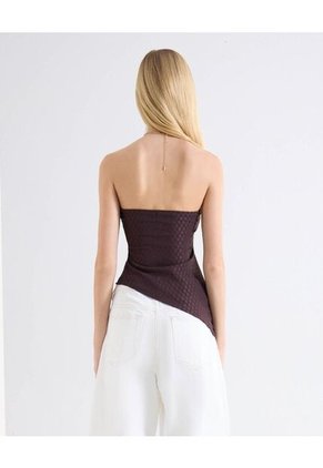 Top Strapless Recogido Asimétrico Para Mujer Café Seven Seven
