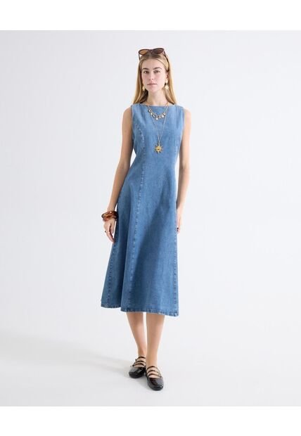 Vestido Column Tono Medio  Para Mujer Azul Seven Seven