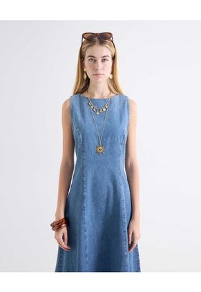 Vestido Column Tono Medio  Para Mujer Azul Seven Seven