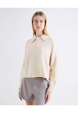 Saco Cuello Camisero Botonadura Frontal  Para Mujer Beige Seven Seven Seven Seven