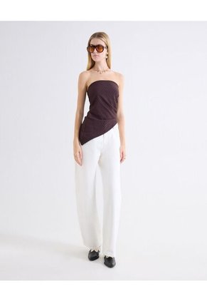 Top Strapless Recogido Asimétrico Para Mujer Café Seven Seven