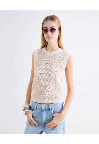 Chaleco Tricot Estrella Crochet  Para Mujer Blanco Seven Seven Seven Seven