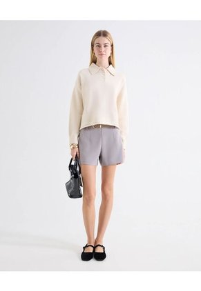 Saco Cuello Camisero Botonadura Frontal Para Mujer Beige Seven Seven