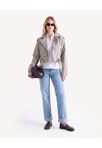 Chaqueta Biker Acabado Pu  Para Mujer Taupe Seven Seven Seven Seven