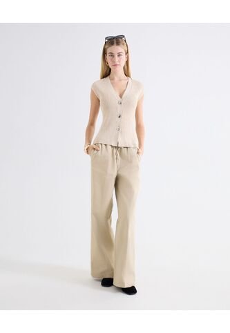 Pantalón Palazzo Cordón Integrado  Para Mujer Beige Seven Seven Seven Seven