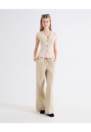 Pantalón Palazzo Cordón Integrado Para Mujer Beige Seven Seven