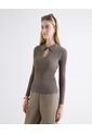 Camiseta Tricot Cuello Contraste  Para Mujer Café Seven Seven de Seven Seven