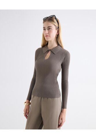 Camiseta Tricot Cuello Contraste  Para Mujer Café Seven Seven Seven Seven