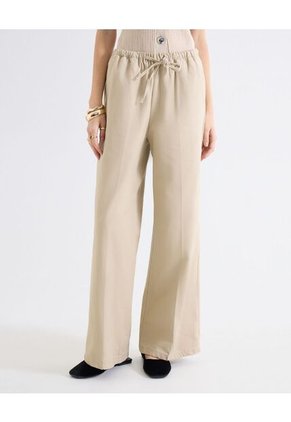 Pantalón Palazzo Cordón Integrado Para Mujer Beige Seven Seven