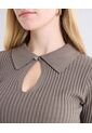 Camiseta Tricot Cuello Contraste  Para Mujer Café Seven Seven de Seven Seven