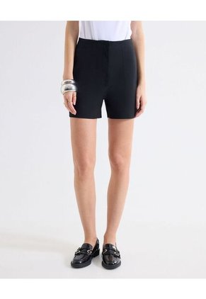 Short Tiro Alto Pinzas Delanteras  Para Mujer Negro Seven Seven