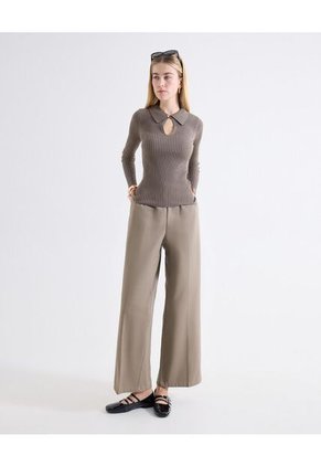 Camiseta Tricot Cuello Contraste  Para Mujer Café Seven Seven