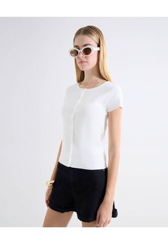 Camiseta Cuello Redondo Abotonada  Para Mujer Blanco Seven Seven Seven Seven