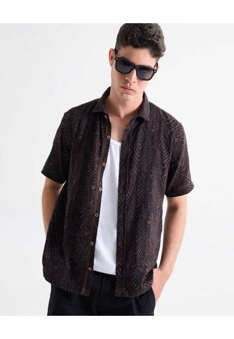 Camisa Para Hombre Manga Corta Sin Bolsillo Cuello Casual M Color Café Marca Seven Seven #45012126 Seven Seven