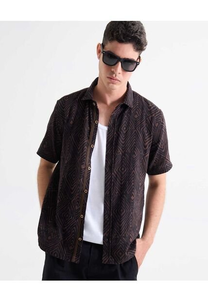 Camisa Para Hombre Manga Corta Sin Bolsillo Cuello Casual M Color Café Marca Seven Seven #45012126