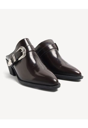 Botas Tipo Mules Western Con Hebilla Para Mujer Café Seven Seven